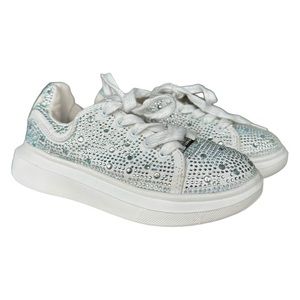 Vince Camuto Kids Rhinestone Sneakers  Shoes  White & Silver Lace Up Size 13